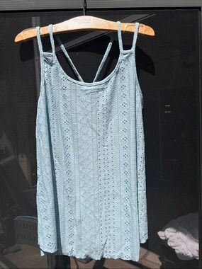 Light Blue Eyelet Strappy Tank with Double Back Straps